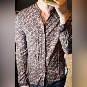 Zara Men's Casual Button Down Shirt - Red and Black Pattern